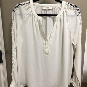 Ann Taylor Loft, white long sleeve blouse